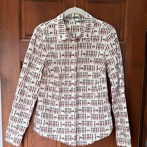 Boden Women's Button Down Shirt with Red and Black Pattern